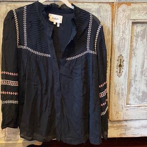 black stitched sheer bash blouse